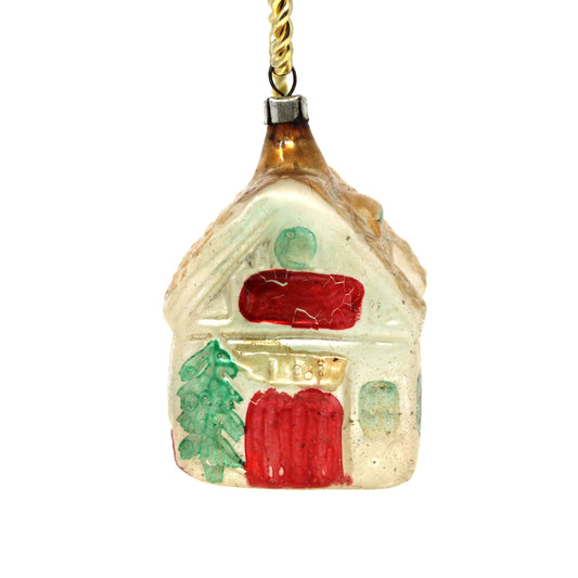 Antique Christmas Ornament, Cottage House, Mercury Blown Glass, Hand Painted. Lauscha, Germany