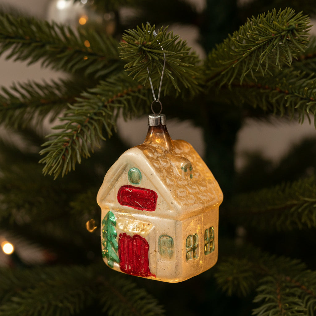 Ornaments, Christmas Mercury Blown Glass, Cottage House, Lauscha, Germany, Antique