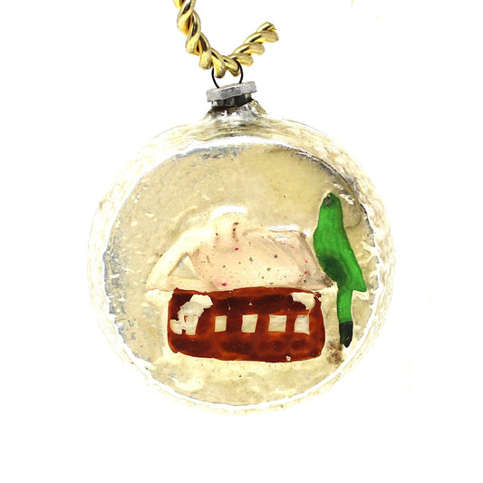 Ornaments, Blown Glass, Hand Painted, Green Parrot with Cage and Star, Extremely RARE, Occupied Japan, Vintage