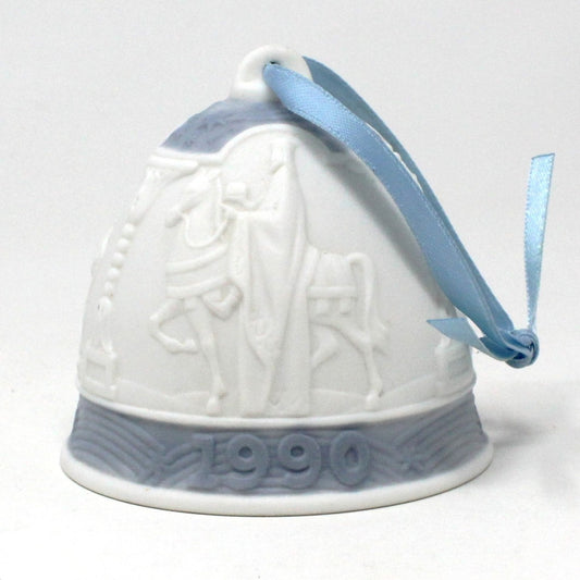 Ornaments, Lladro, Annual Christmas Bell, Blue 1990, Porcelain, Vintage, SOLD