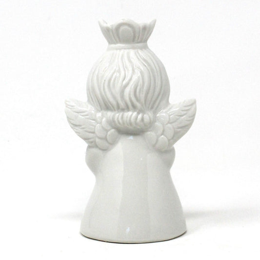 Candle Holder, Dresden, Angel Playing Harp, White Porcelain, Vintage