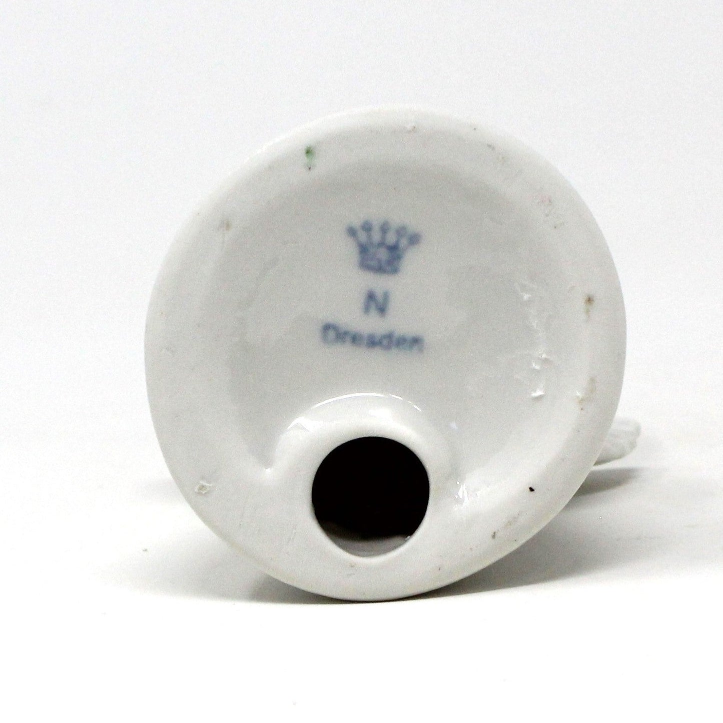 Candle Holder, Dresden, Angel Playing Harp, White Porcelain, Vintage