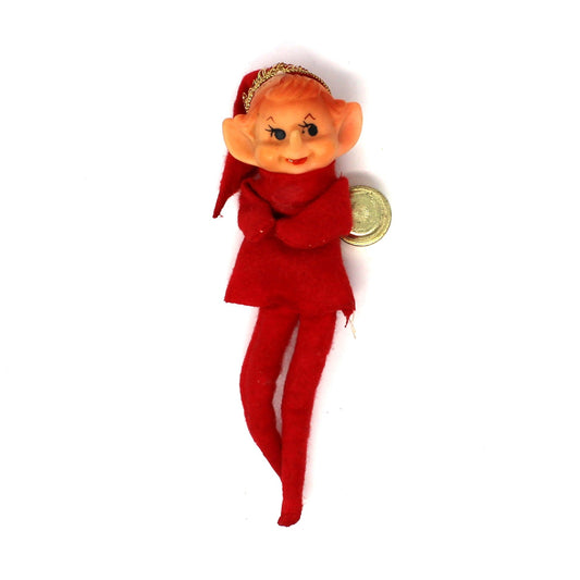 Ornaments, Pixie Elf Doll, Mid Century Christmas, Felt, Sold Separately: Red / Green / White, Pointy Nose, Vintage