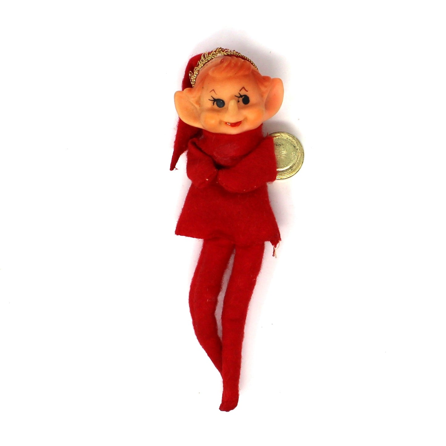Ornaments, Pixie Elf Doll, Mid Century Christmas, Felt, Sold Separately: Red / Green / White, Pointy Nose, Vintage