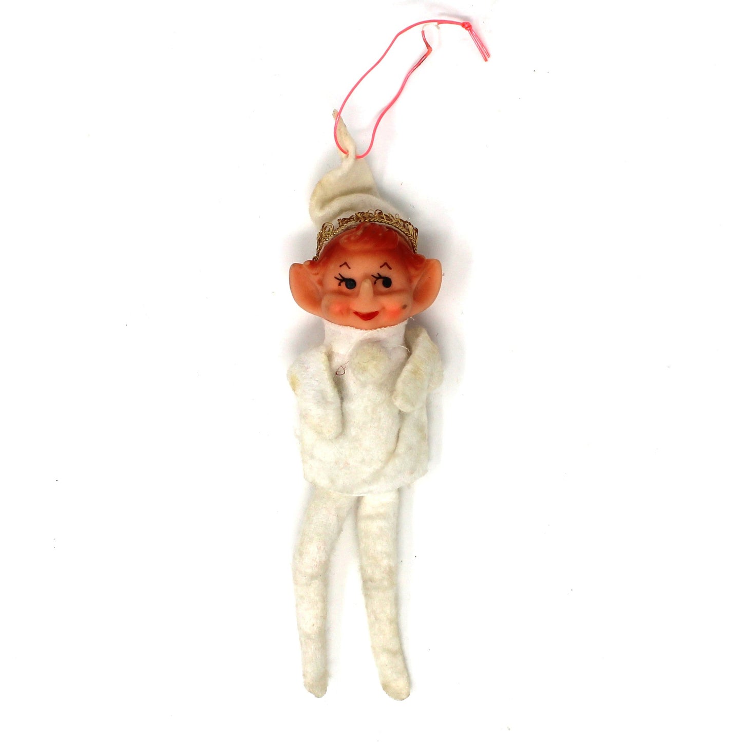 Ornaments, Pixie Elf Doll, Mid Century Christmas, Felt, Sold Separately: Red / Green / White, Pointy Nose, Vintage