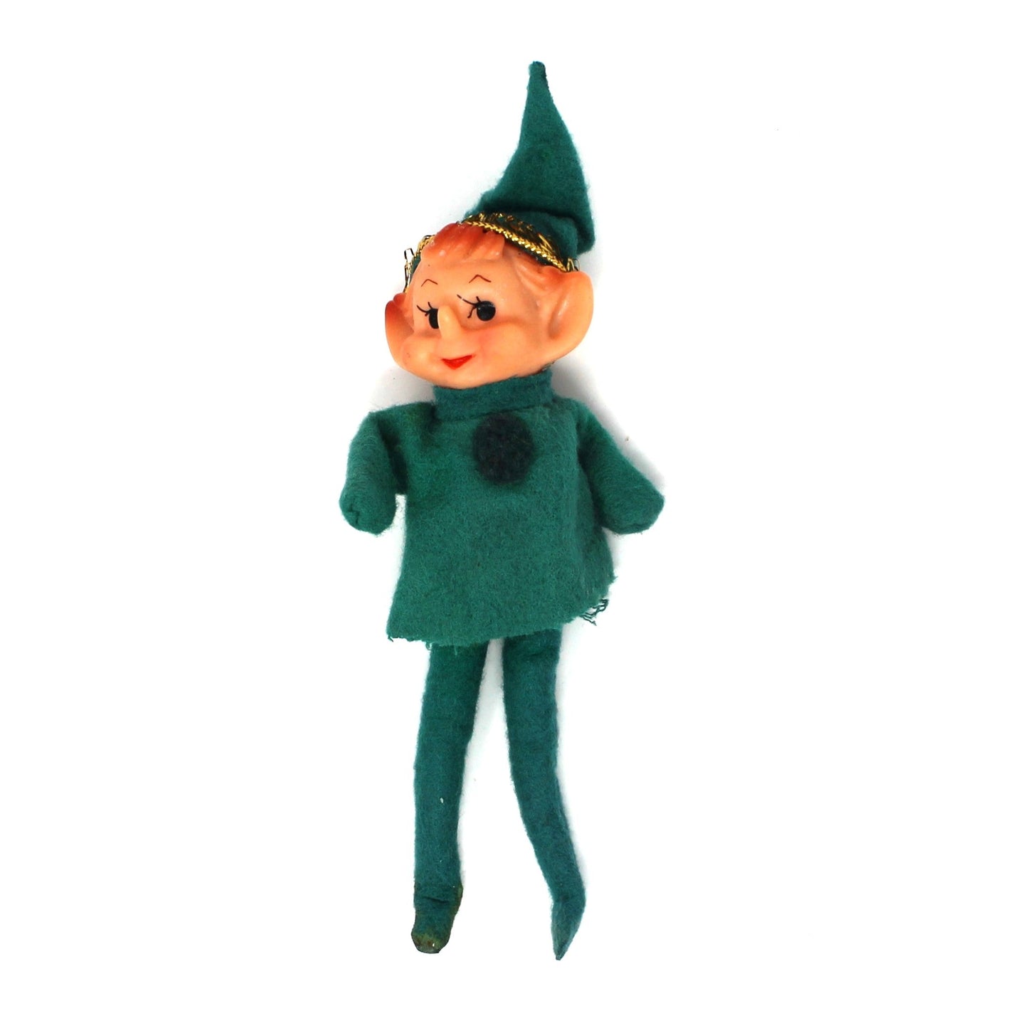 Ornaments, Pixie Elf Doll, Mid Century Christmas, Felt, Sold Separately: Red / Green / White, Pointy Nose, Vintage