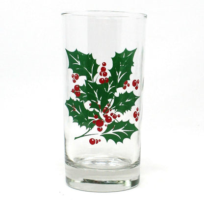 Glasses, Whiskey, Tom Collins & Ice Bowl, Bartlett Collins, Christmas Holly, 9 Pcs, Vintage