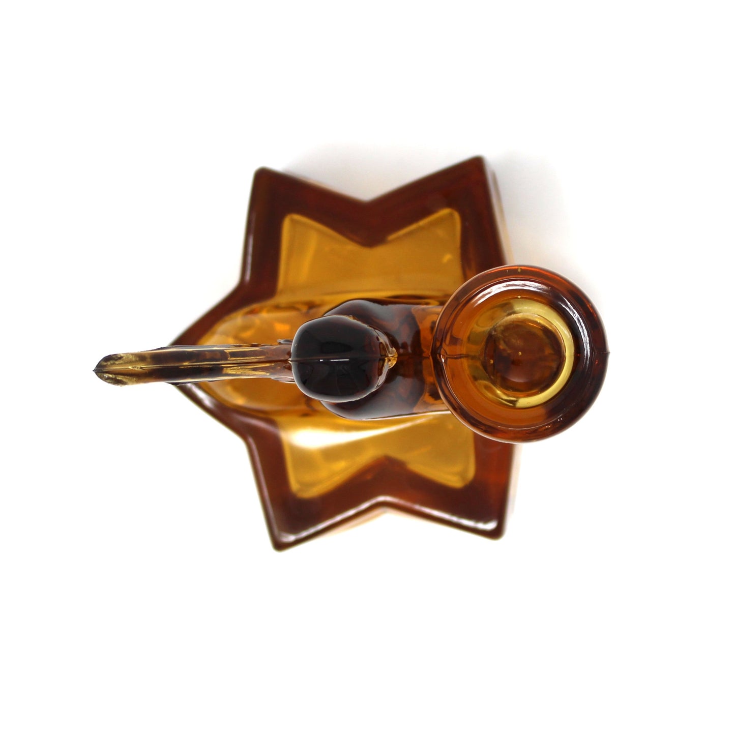 Candle Holder, L.E. Smith Glass, Kneeling Angel on Star Base, Amber Glass Taper Holder, Vintage