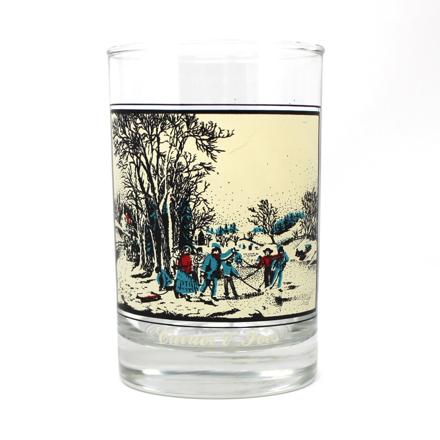 Glasses, Whiskey / Rocks, Currier & Ives, Winter Holiday Scenes, Double Old Fashioned, Vintage, Set of 4