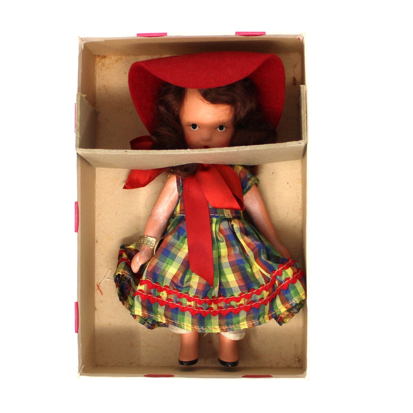 Dolls, Nancy Ann Storybook, Little Joan #111 in Original Box, Plaid Dress, Vintage