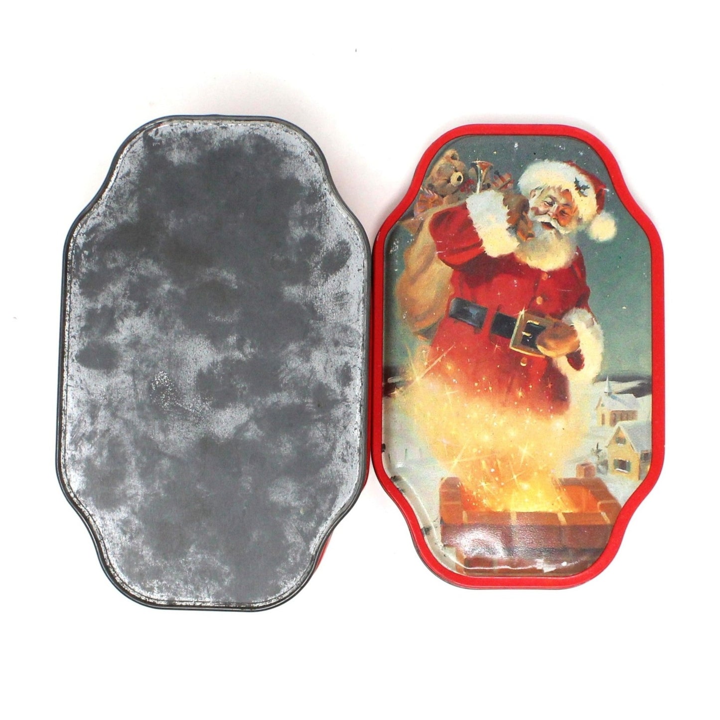 Tins, Gift Tin / Cookie Tin, Season's Greetings Santa Claus by Tom Browning, Olive Can Co, Vintage, SOLD