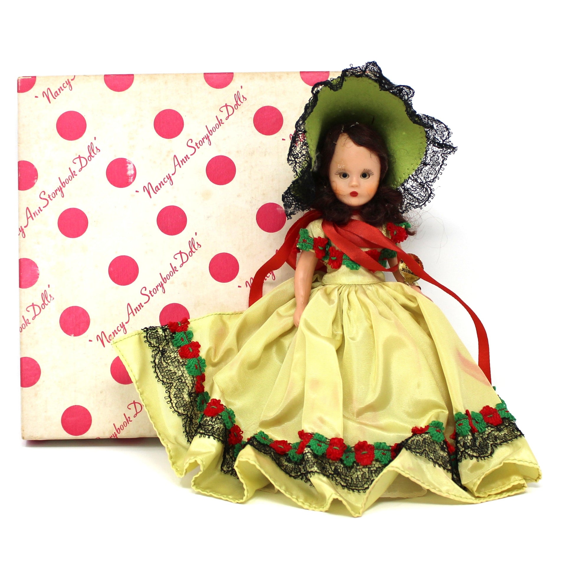 Vintage Doll, Nancy Ann Storybook, December Girl "Just a Dear" #198 in Original Box, Dolls of the Month Series, Plastic Jointed Legs, Sleepy Eyes, Original Wrist Tag, Never Used, Collectible