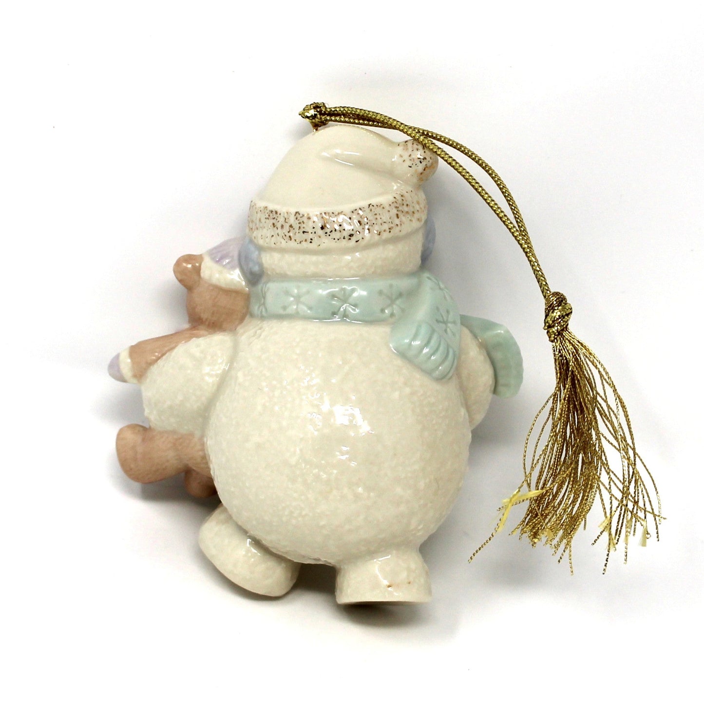 Ornaments, Lenox, Snowman Hugging Teddy in Box, Collectible Series, Porcelain 2002