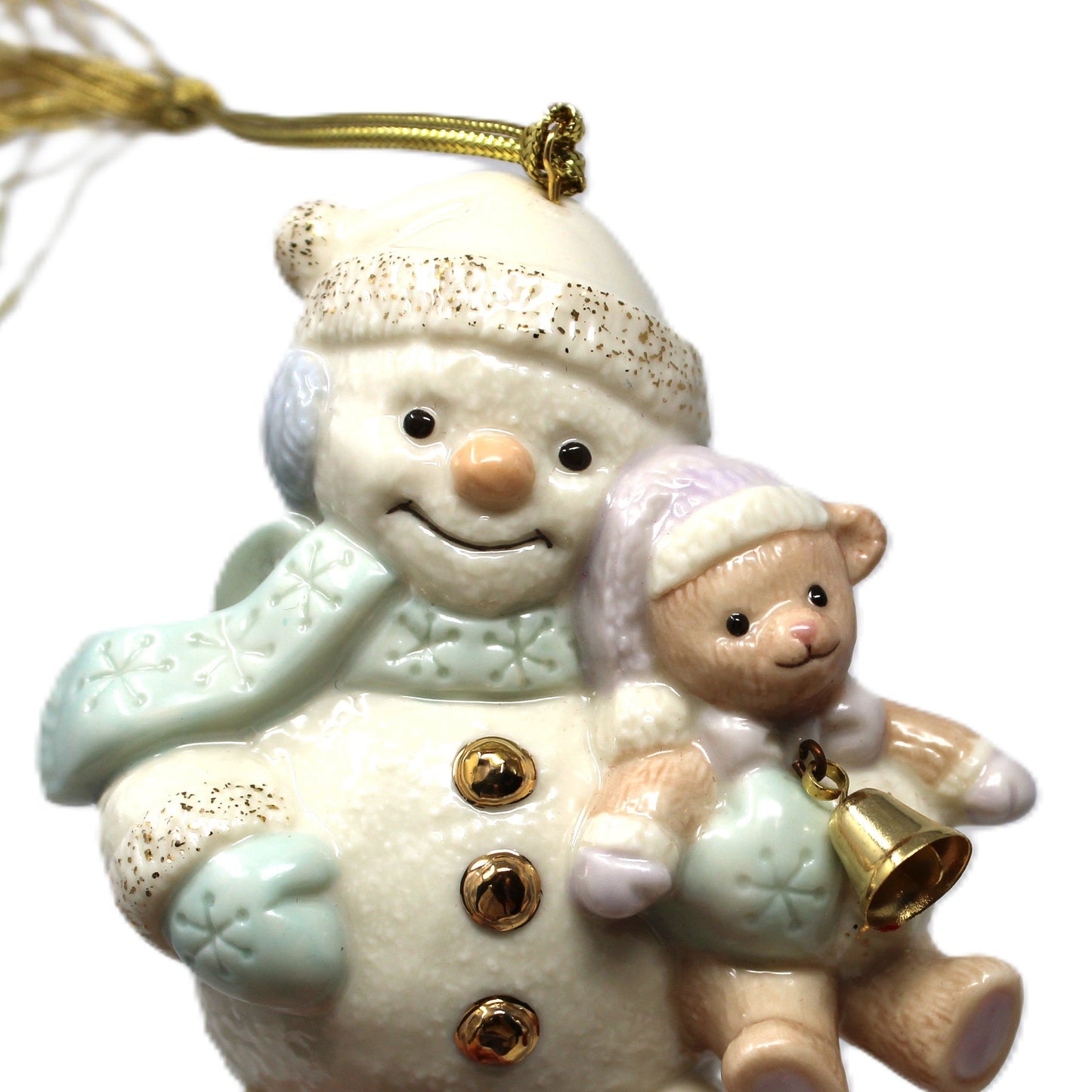 Ornaments, Lenox, Snowman Hugging Teddy in Box, Collectible Series, Porcelain 2002