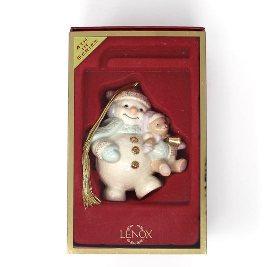 Ornaments, Lenox, Snowman Hugging Teddy in Box, Collectible Series, Porcelain 2002