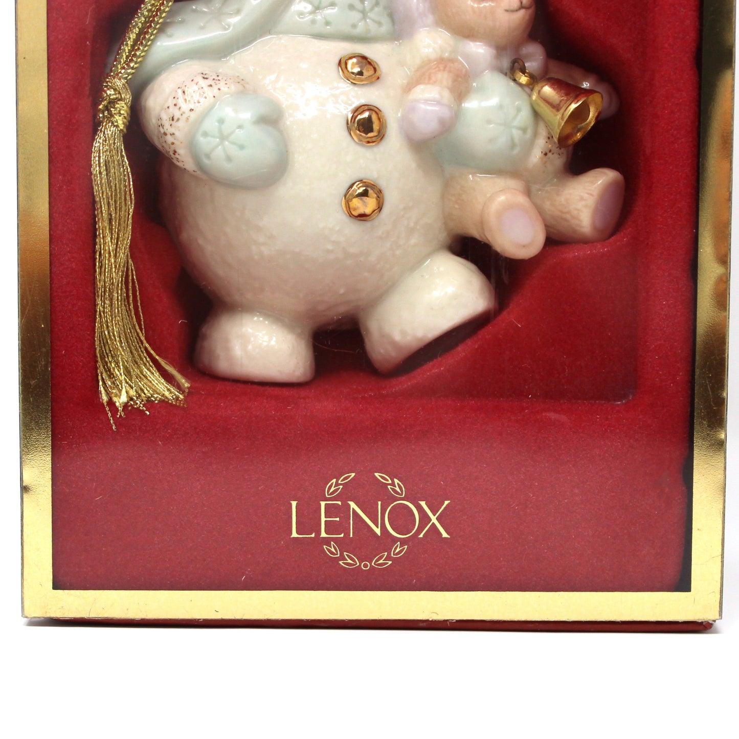 Ornaments, Lenox, Snowman Hugging Teddy in Box, Collectible Series, Porcelain 2002