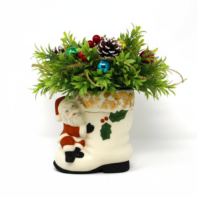 Planter / Vase, Santa with White Boot, Fine Porcelain Bisque, Hand Painted and Gilded, Vintage