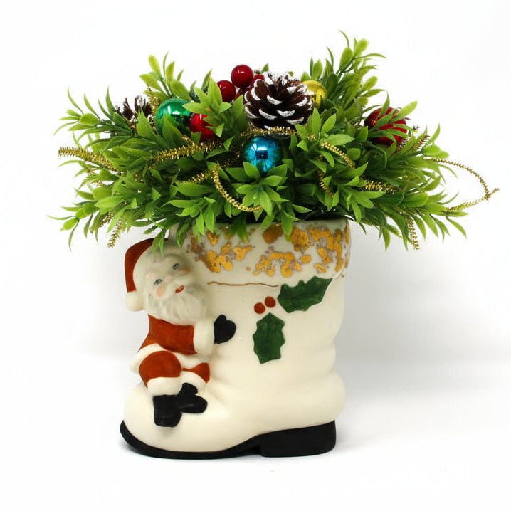 Planter / Vase, Santa with White Boot, Fine Porcelain Bisque, Hand Painted and Gilded, Vintage