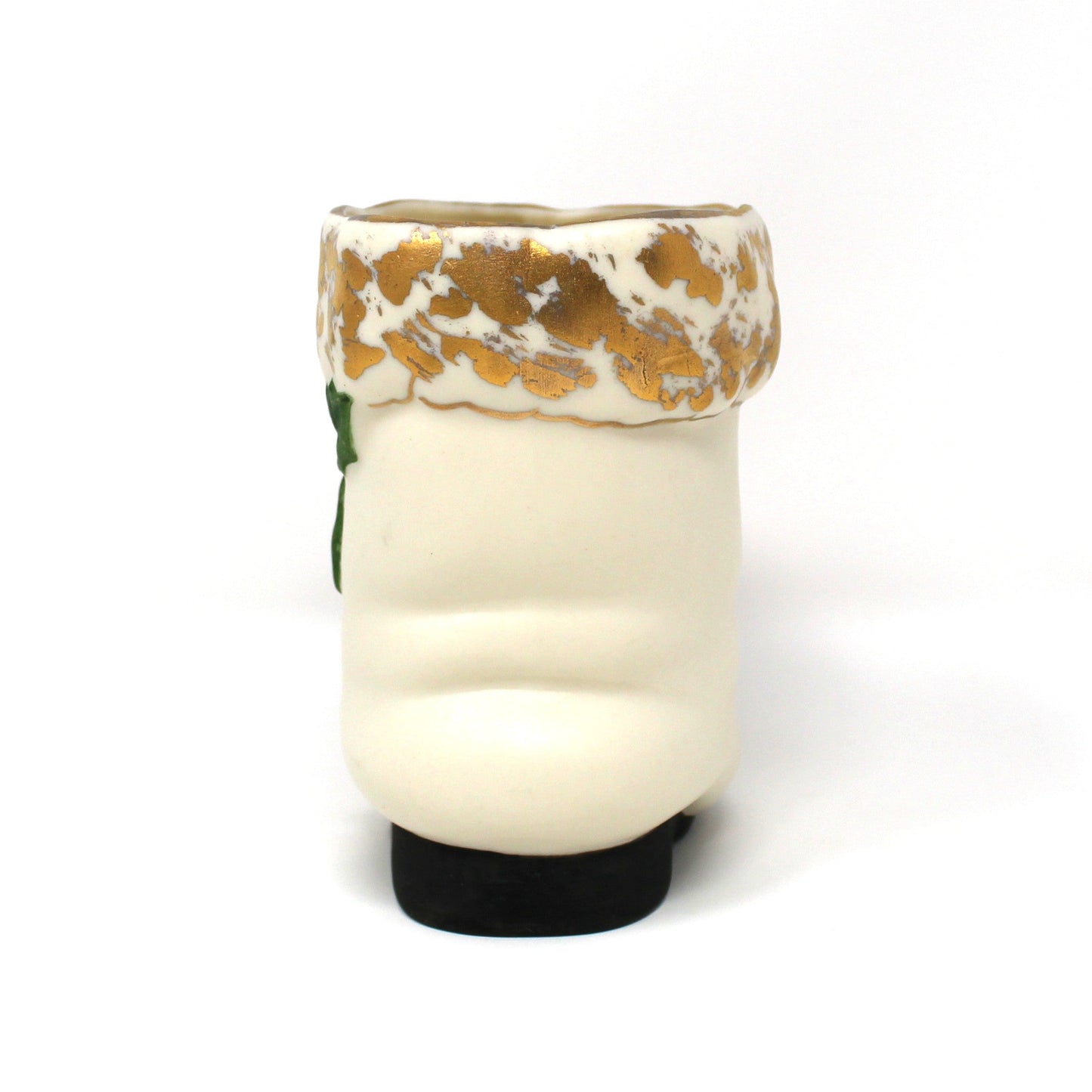 Planter / Vase, Santa with White Boot, Fine Porcelain Bisque, Hand Painted and Gilded, Vintage