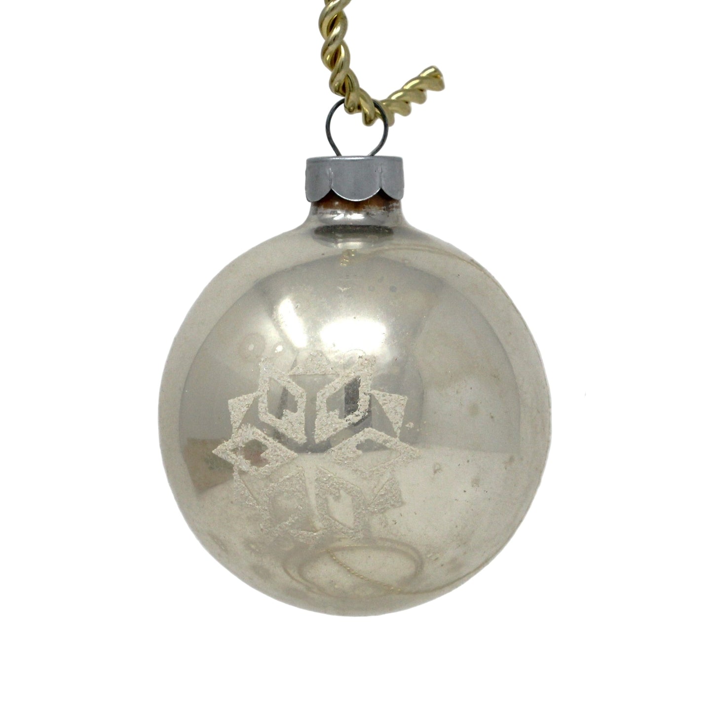 Ornaments, Glass Ball, Shiny Brite, Silver Glass Ball, Atomic Age White Mica Stencil, Set of 5 in Original Tray Box, Vintage