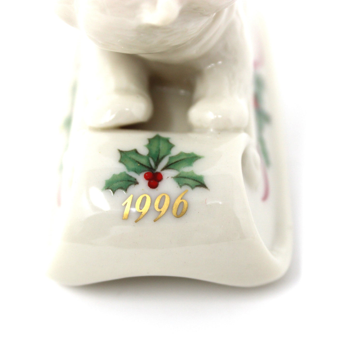 Ornaments, Lenox, Sledding Teddy in Box, Laurel Collection, Porcelain, Dated, Vintage 1996