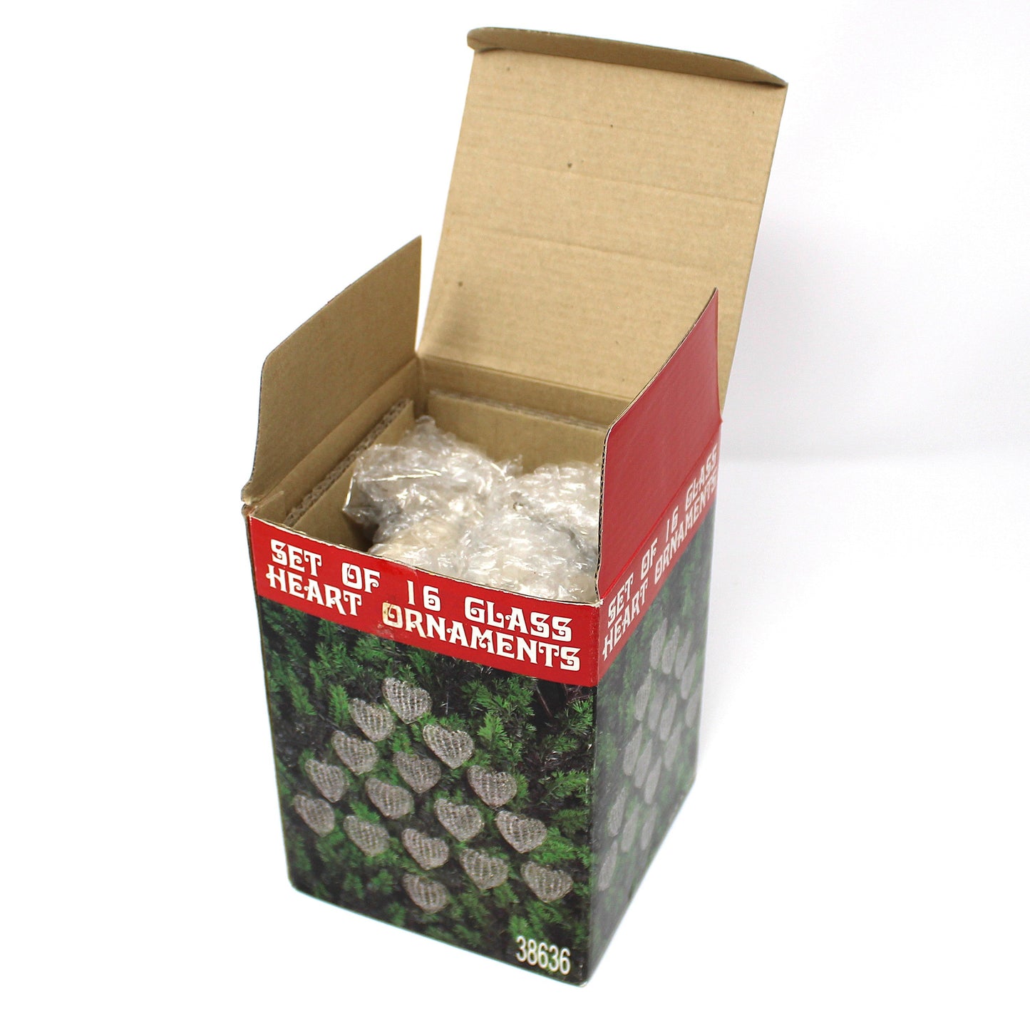 Ornaments, Glass Hearts, Spun Blown Glass, Set of 16 in Original Box, Holiday Vintage