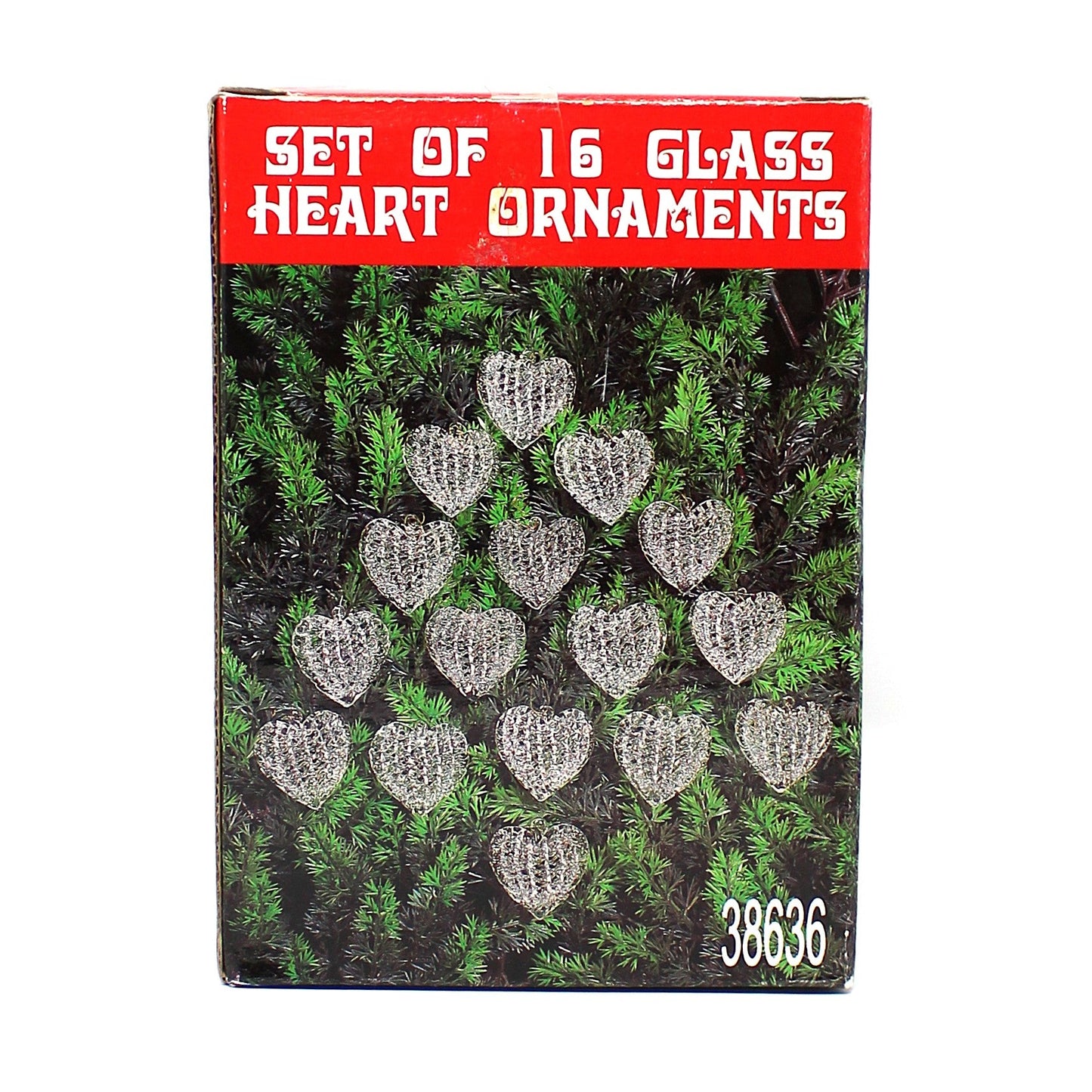 Ornaments, Glass Hearts, Spun Blown Glass, Set of 16 in Original Box, Holiday Vintage