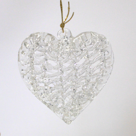 Ornaments, Glass Hearts, Spun Blown Glass, Set of 16 in Original Box, Holiday Vintage