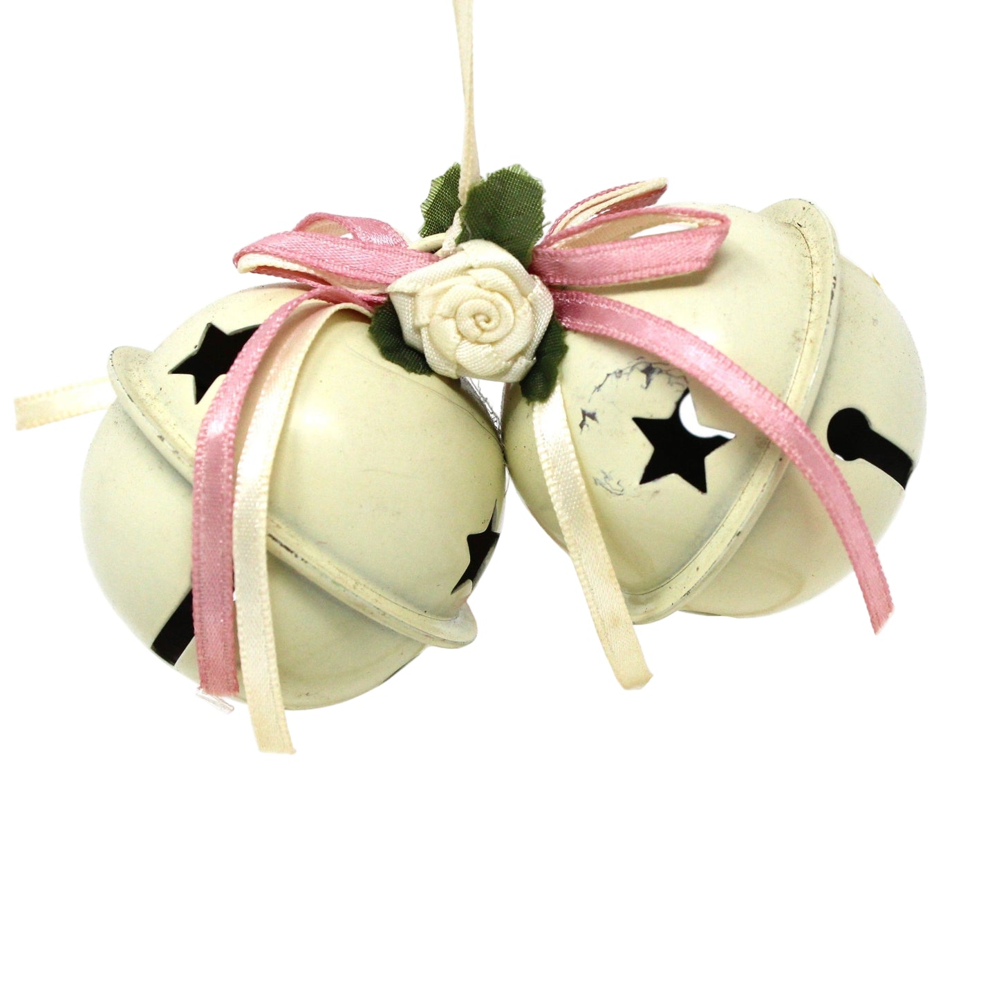 Ornaments, Sleigh Bells, Hand Decorated, Christmas White Bells