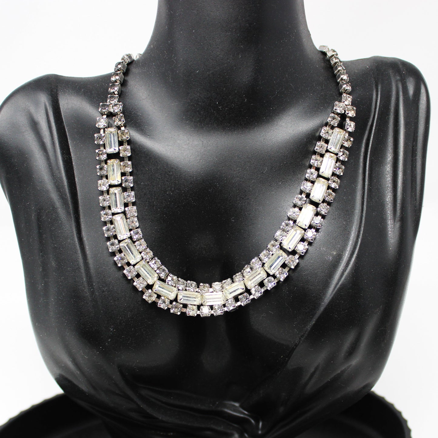 Necklace, Bracelet and Earrings Set Parure, Crystal Rhinestones Jewelry, 1950's, Prong Set, Vintage