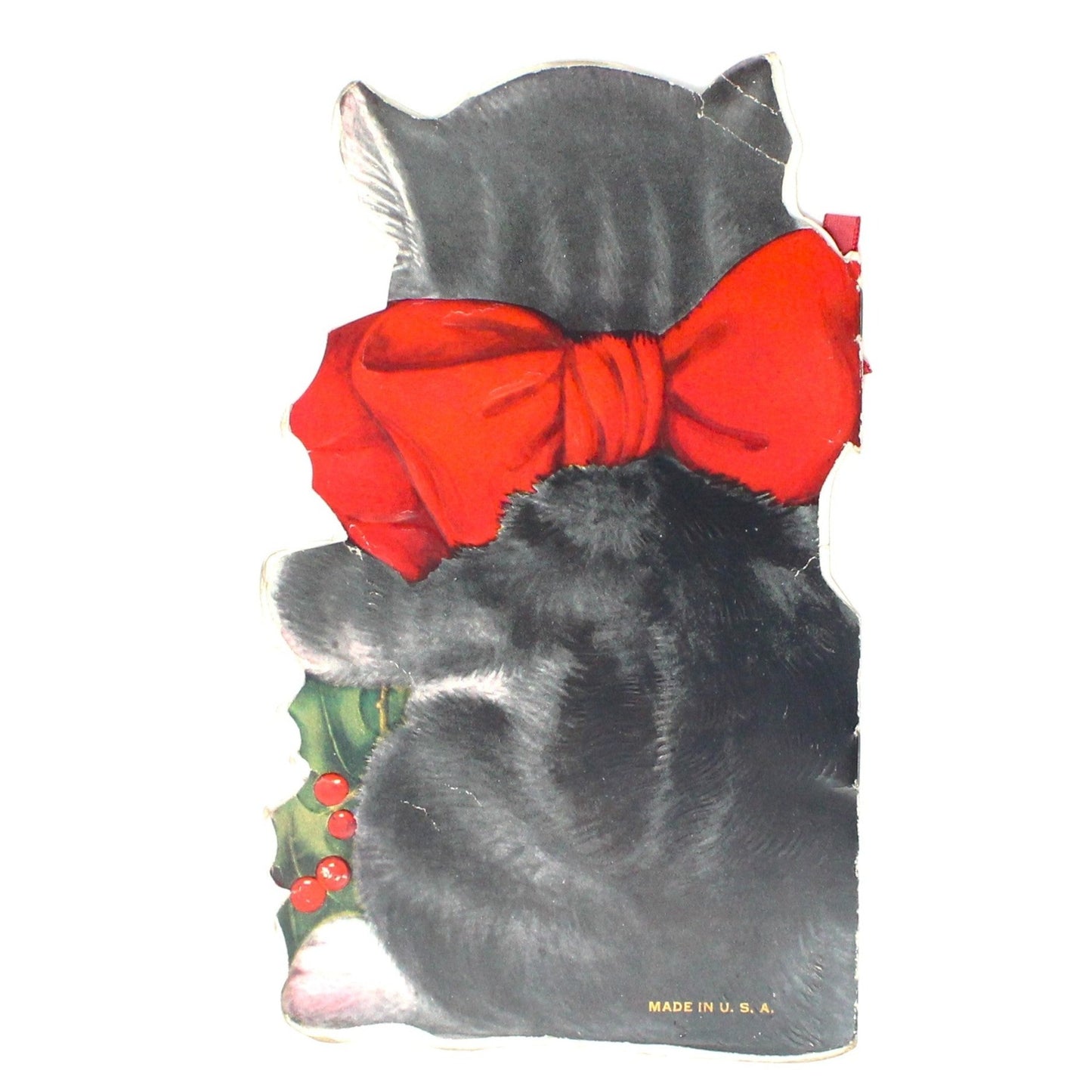 Greeting Card / Christmas, Die Cut 1920's Scamper Cat, Kitten Christmas Story Book Card, Antique, SOLD
