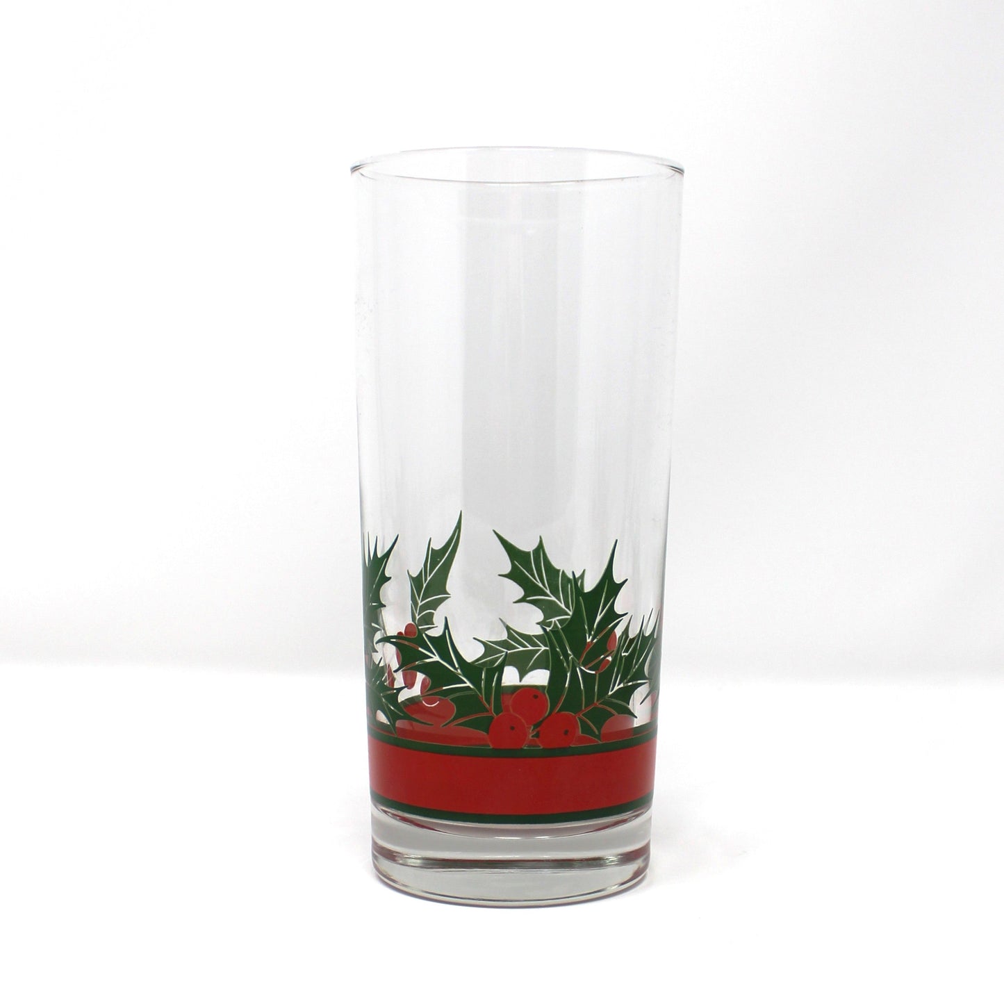Glasses, Cocktail / Highball, Libbey, Holly & Berries Christmas Holidays Coolers, Blown Glass, Set of 4, Vintage