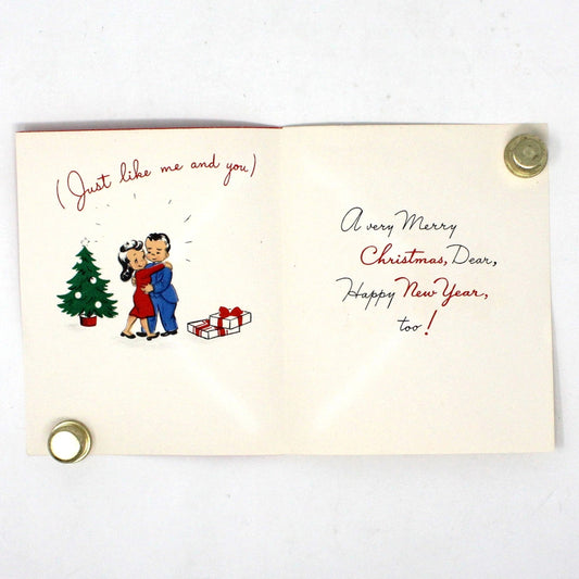 Greeting Card / Christmas Card, Wife, Old Couple, Real Feather Beard, Unused with Envelope, Original Volland, Vintage
