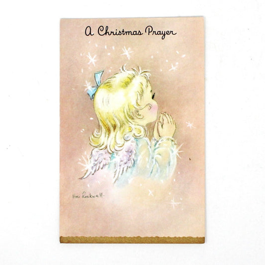 Greeting Card / Christmas Card, Angels with Trumpets/ Praying, Gilded, Unused with Envelope, Original Vintage, Set of 2
