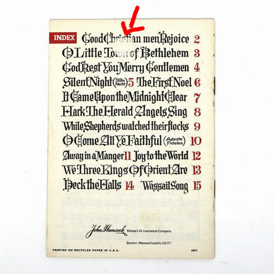 Songbook / Lead Sheet, Christmas Carols, John Hancock, Church Choir, Vintage Promotional Item