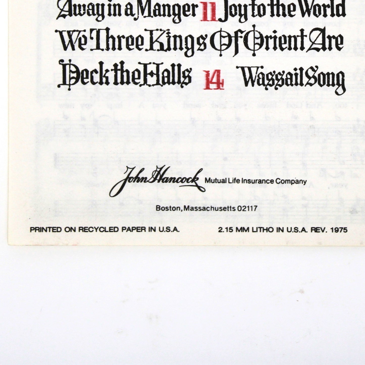 Songbook / Lead Sheet, Christmas Carols, John Hancock, Church Choir, Vintage Promotional Item