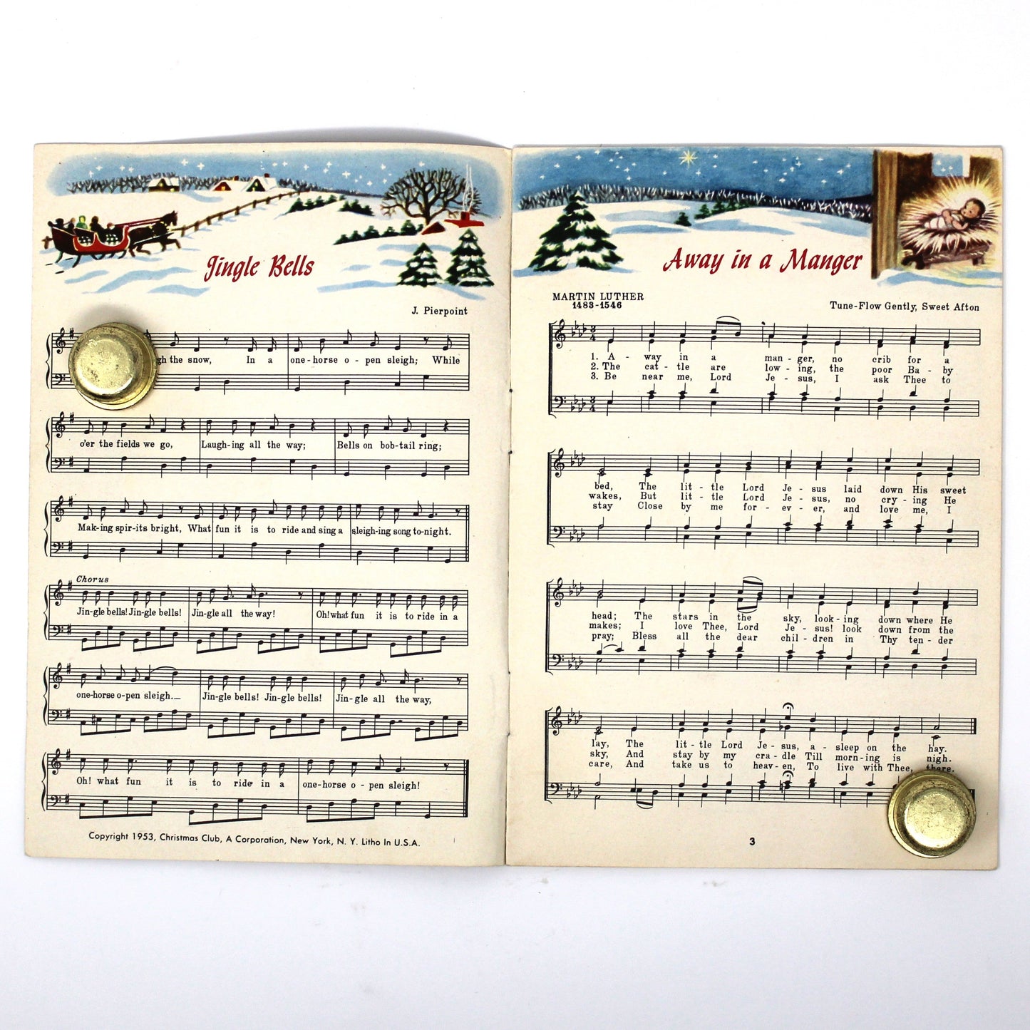 Songbook / Lead Sheet, Christmas Carols, Savings Club, Singing Girl Holding Candle, Vintage Promotional Item