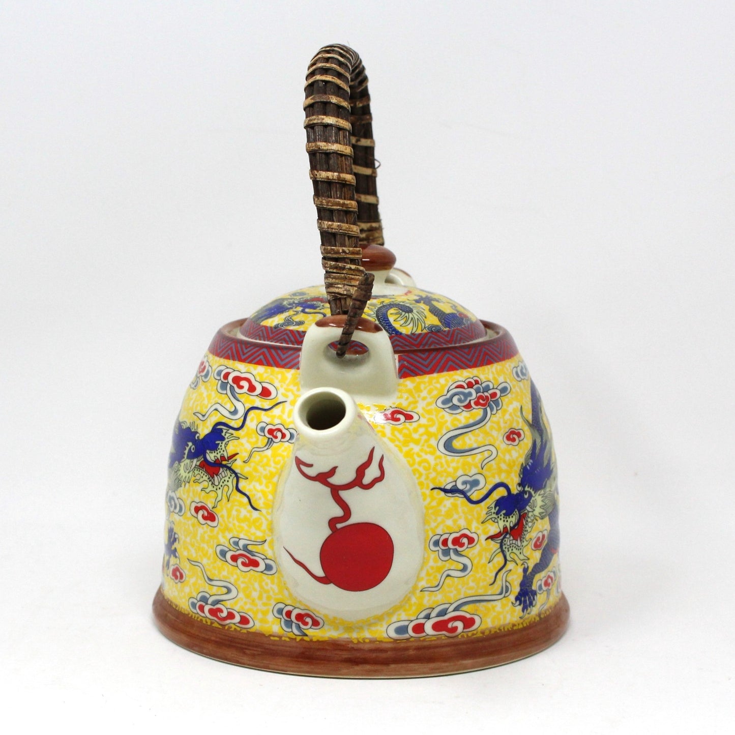Tea Set, Teapot & 4 Teacups, Imperial Yellow with Blue Chinese Dragon, 5 Pcs