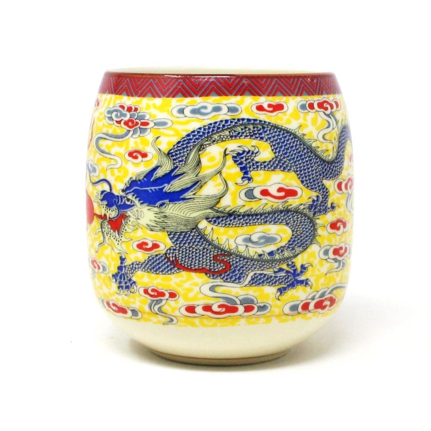 Tea Set, Teapot & 4 Teacups, Imperial Yellow with Blue Chinese Dragon, 5 Pcs