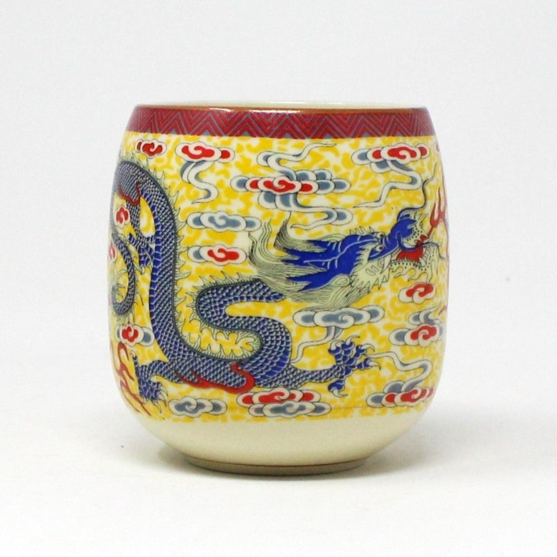 Tea Set, Teapot & 4 Teacups, Imperial Yellow with Blue Chinese Dragon, 5 Pcs