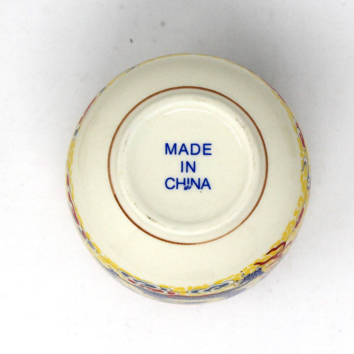 Tea Set, Teapot & 4 Teacups, Imperial Yellow with Blue Chinese Dragon, 5 Pcs