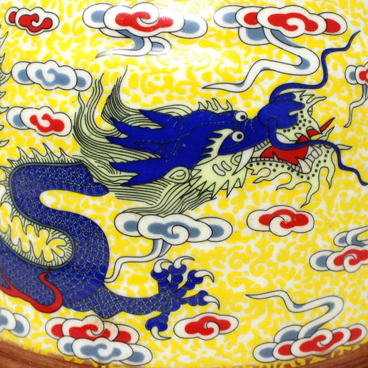 Tea Set, Teapot & 4 Teacups, Imperial Yellow with Blue Chinese Dragon, 5 Pcs