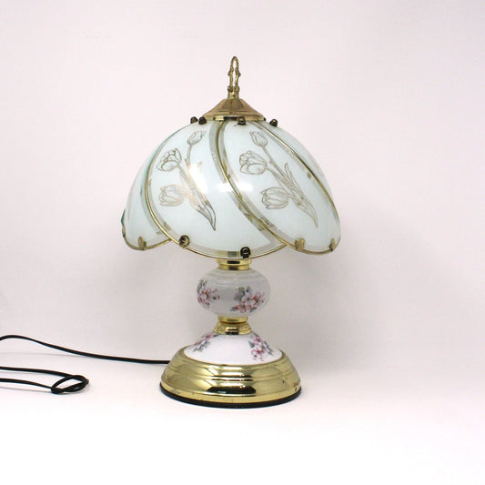 Lamp, Table Lamp, Boudoir, Brass & Porcelain Floral, Vintage
