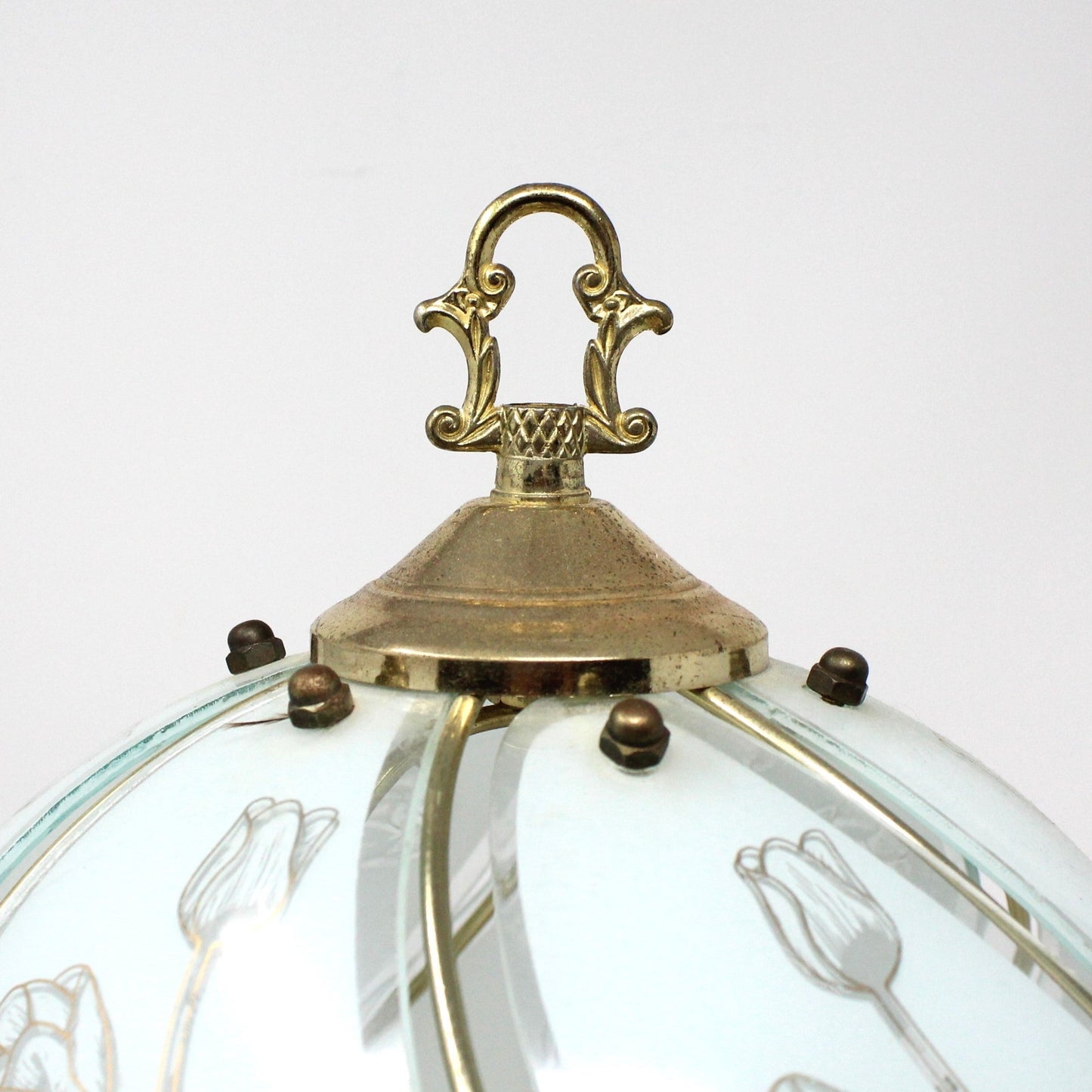 Lamp, Table Lamp, Boudoir, Brass & Porcelain Floral, Vintage