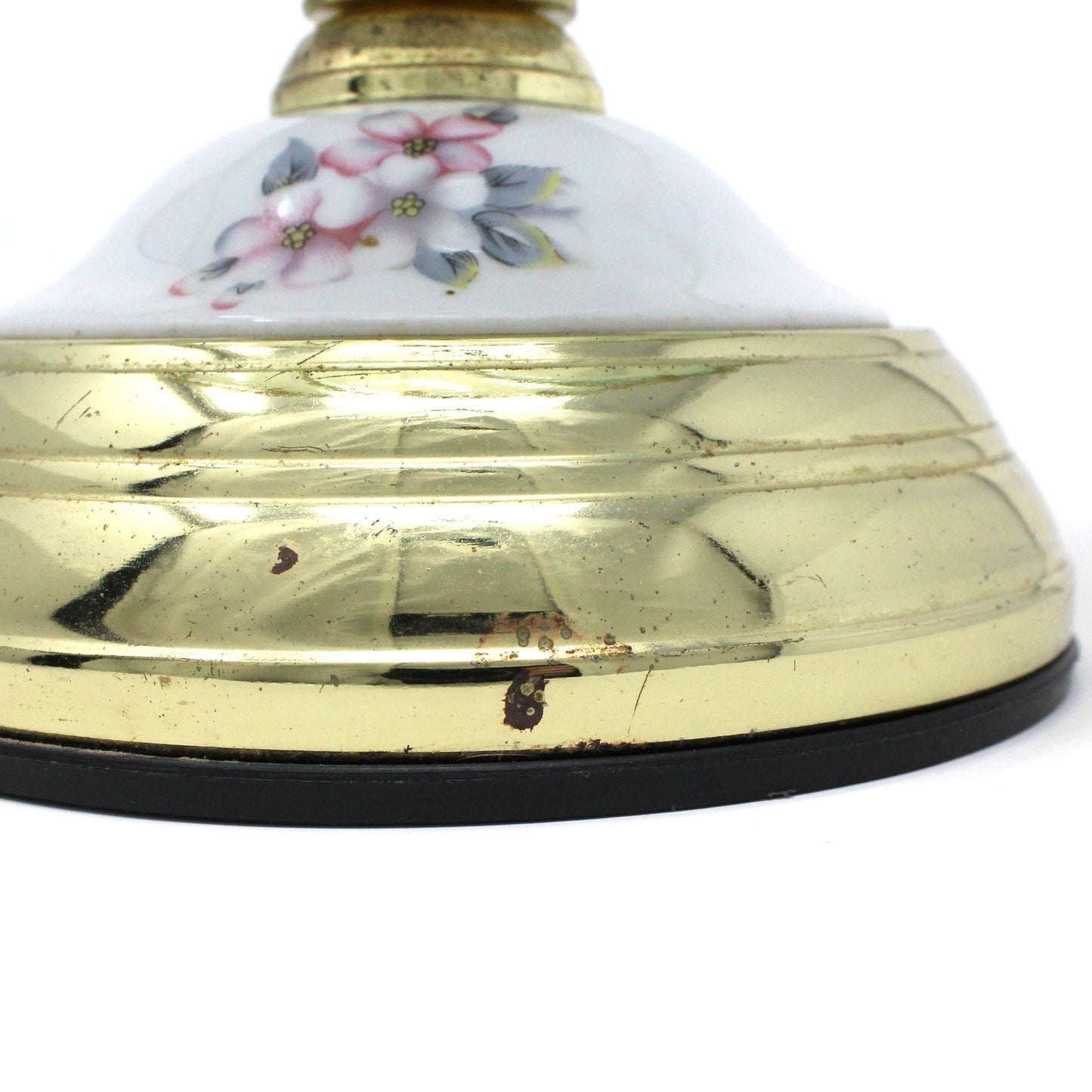 Lamp, Table Lamp, Boudoir, Brass & Porcelain Floral, Vintage