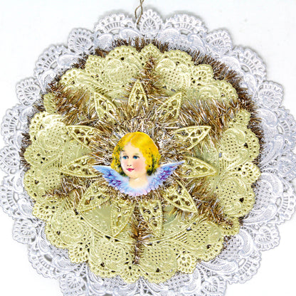 Ornament, Dresden, Christmas Angel, Die Cut Foil, Tinsel, Vintage West Germany