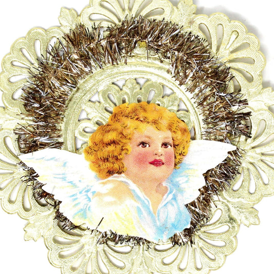 Ornaments, Dresden, Christmas Angel, Die Cut, Tinsel, Vintage West Germany