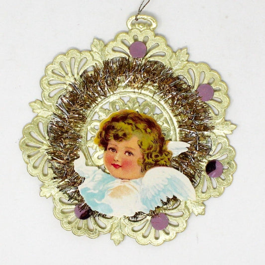 Ornaments, Dresden, Christmas Angel, Die Cut, Tinsel, Vintage West Germany