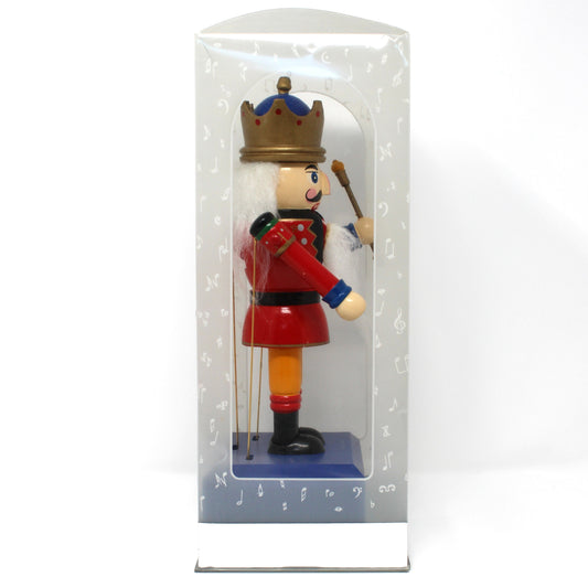 Musical Figurine, Wooden Nutcracker, King, Plays "The Parade of the Wooden Soldier", Red/Multicolor, Original Box, Vintage