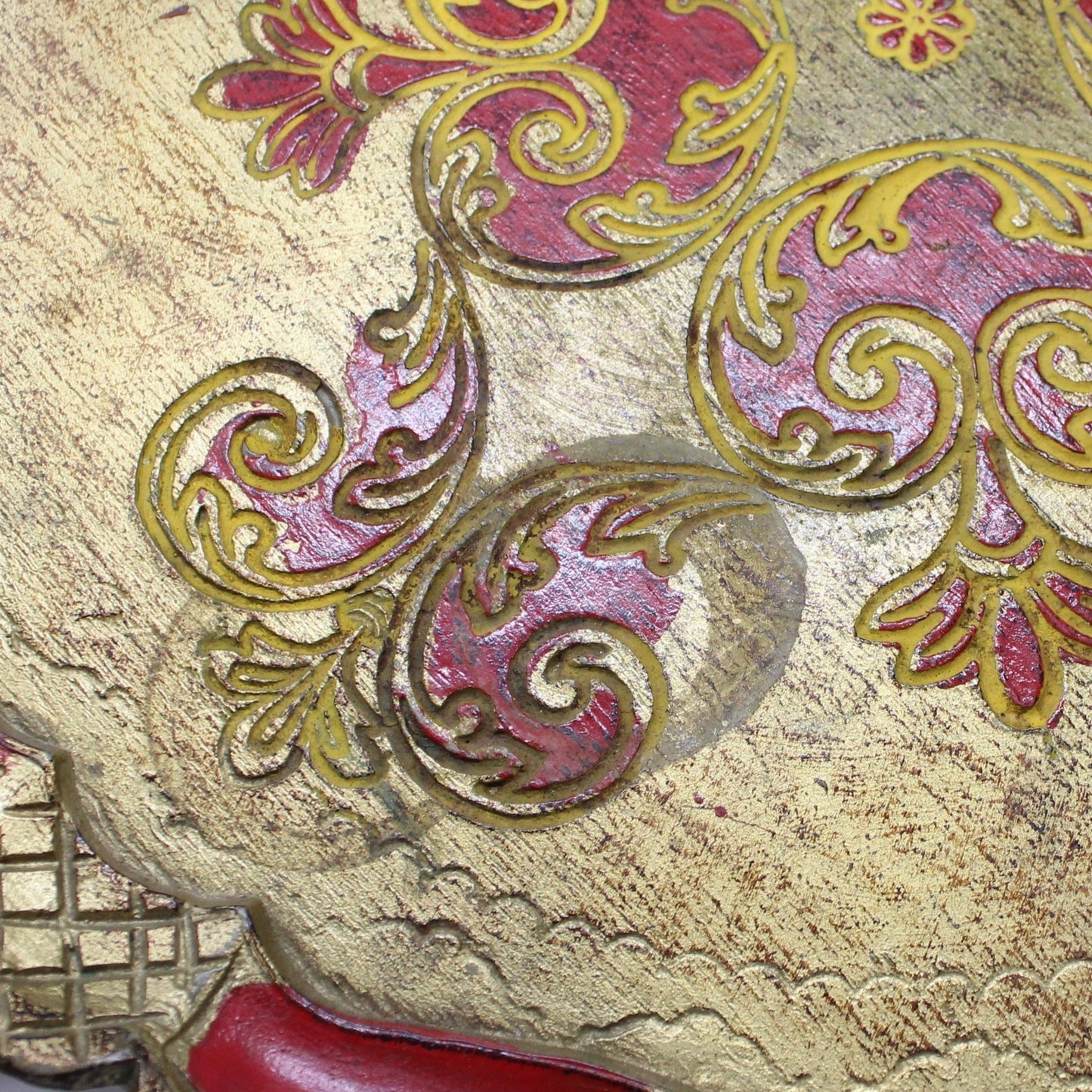Tray, Italian Florentine, Red and Gold, 13.5" Round, Vintage, SOLD